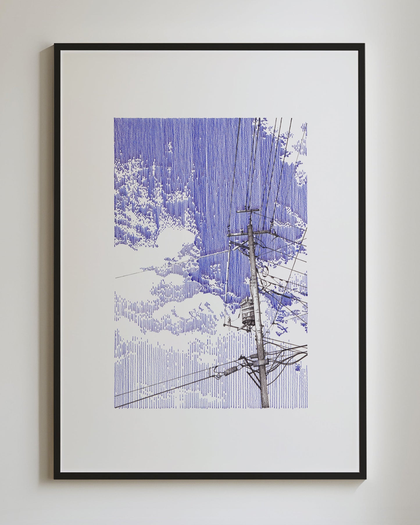 Blue sky and cables - Original Original drawing