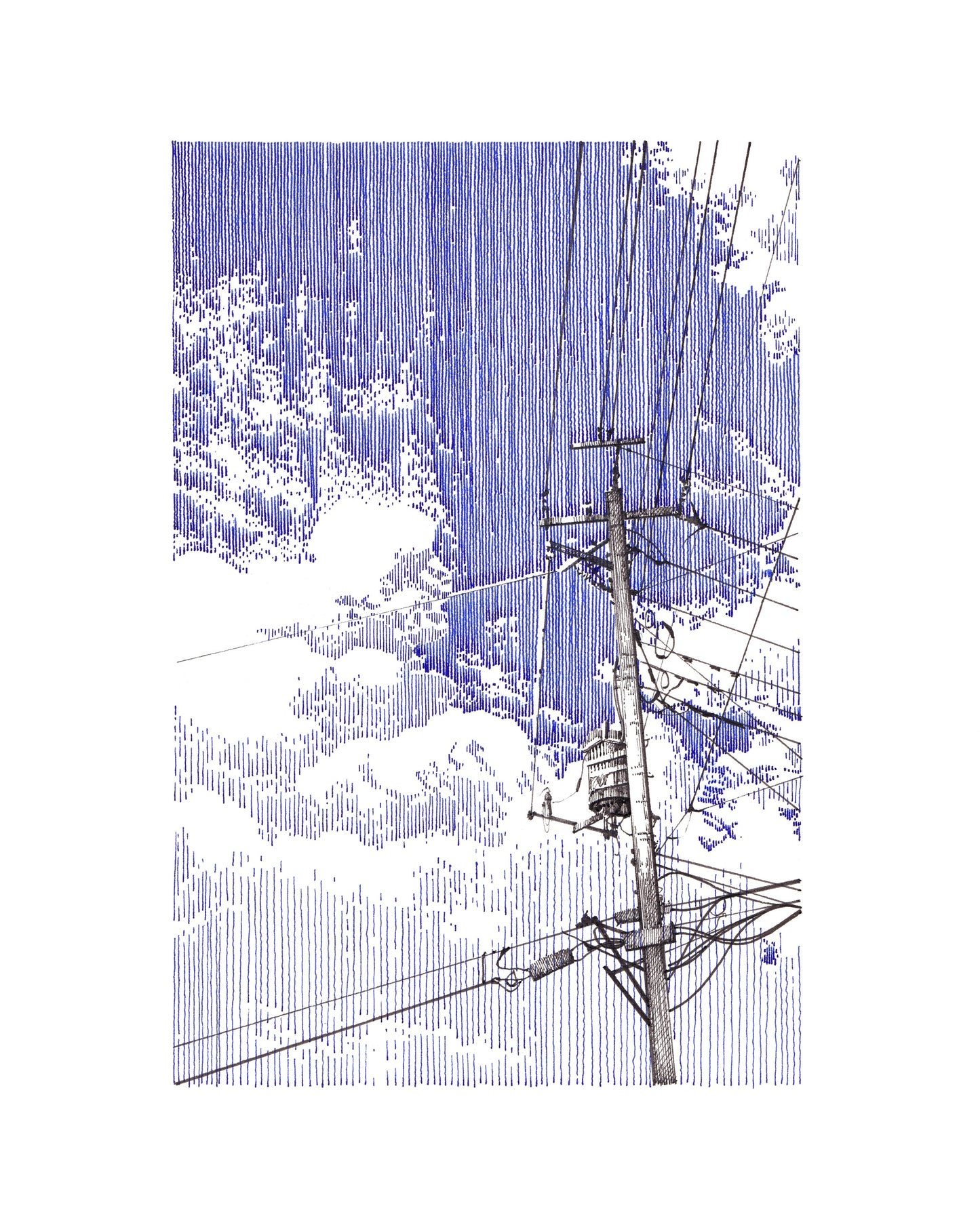 Blue sky and cables - Original Original drawing