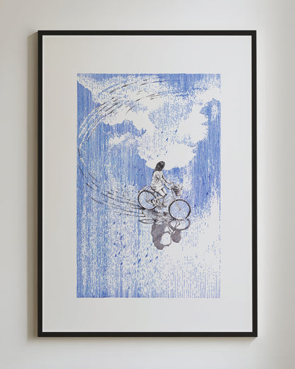Woman and Bike - Original Original drawing