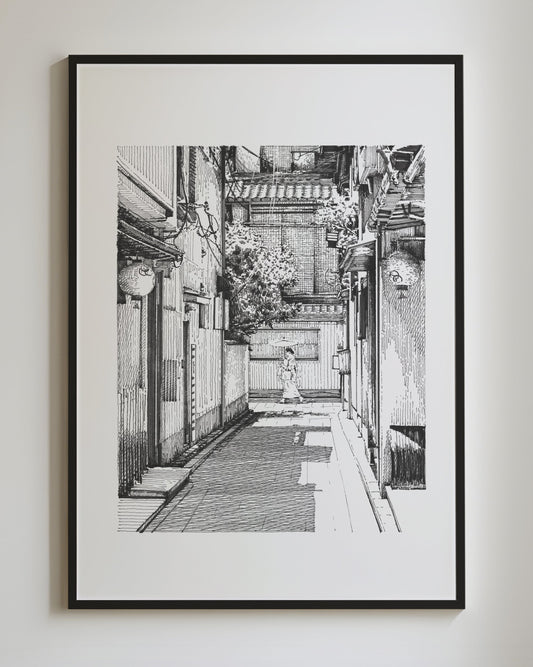 Japan village street - Original Original drawing