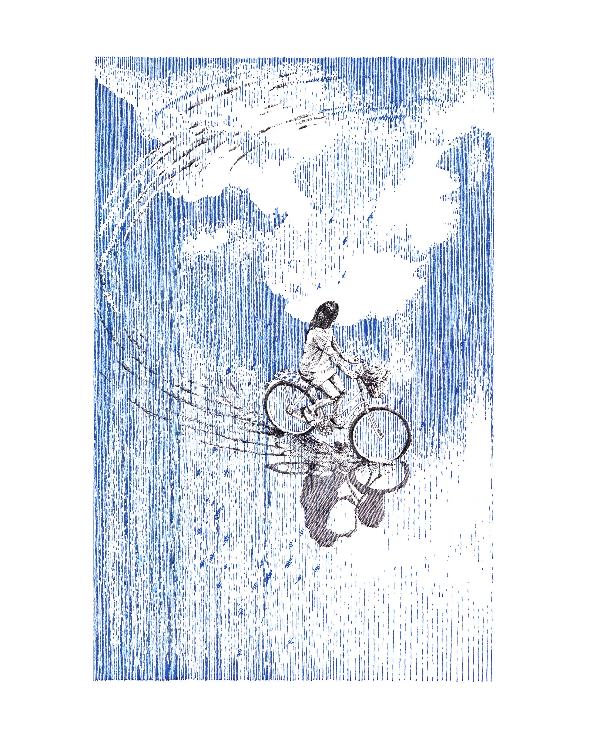 Woman and Bike - Original Original drawing