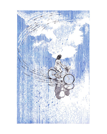 Woman and Bike - Original Original drawing