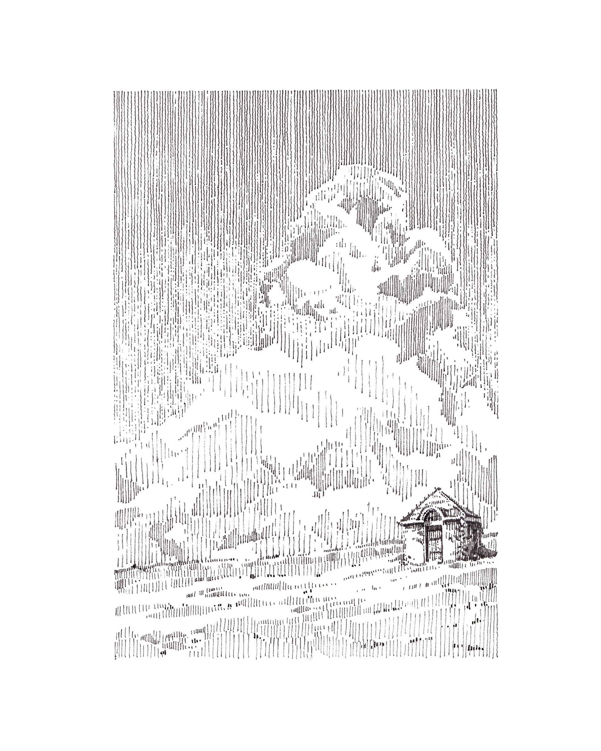 Big cloud and house - Original Original drawing